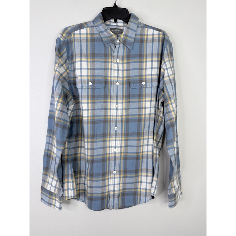 LL Bean Signature Castine Flannel Shirt Mens Size M Plaid Slim Fit Blue